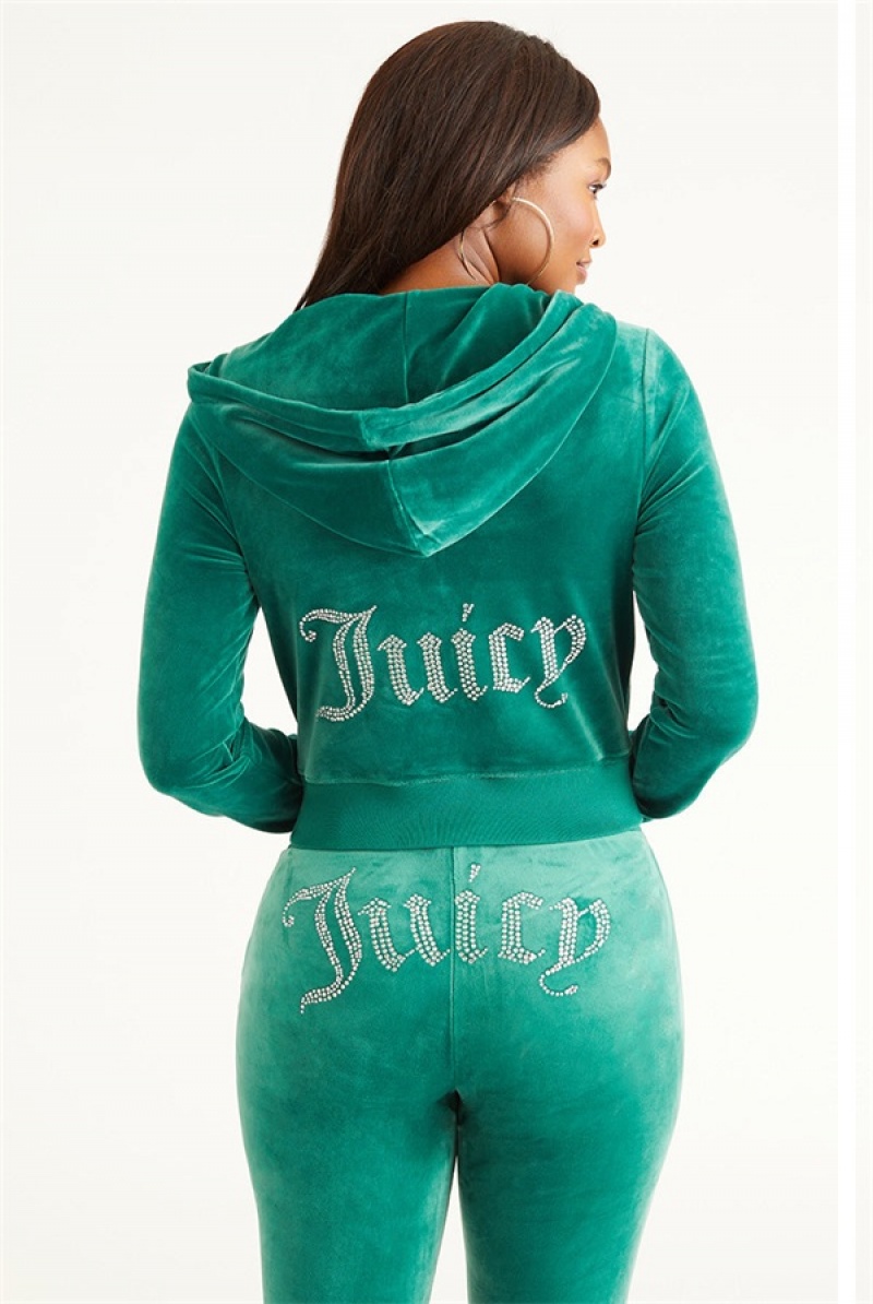 Juicy Couture Og Big Bling Velour Hoodie Grønn | JC-SN651531