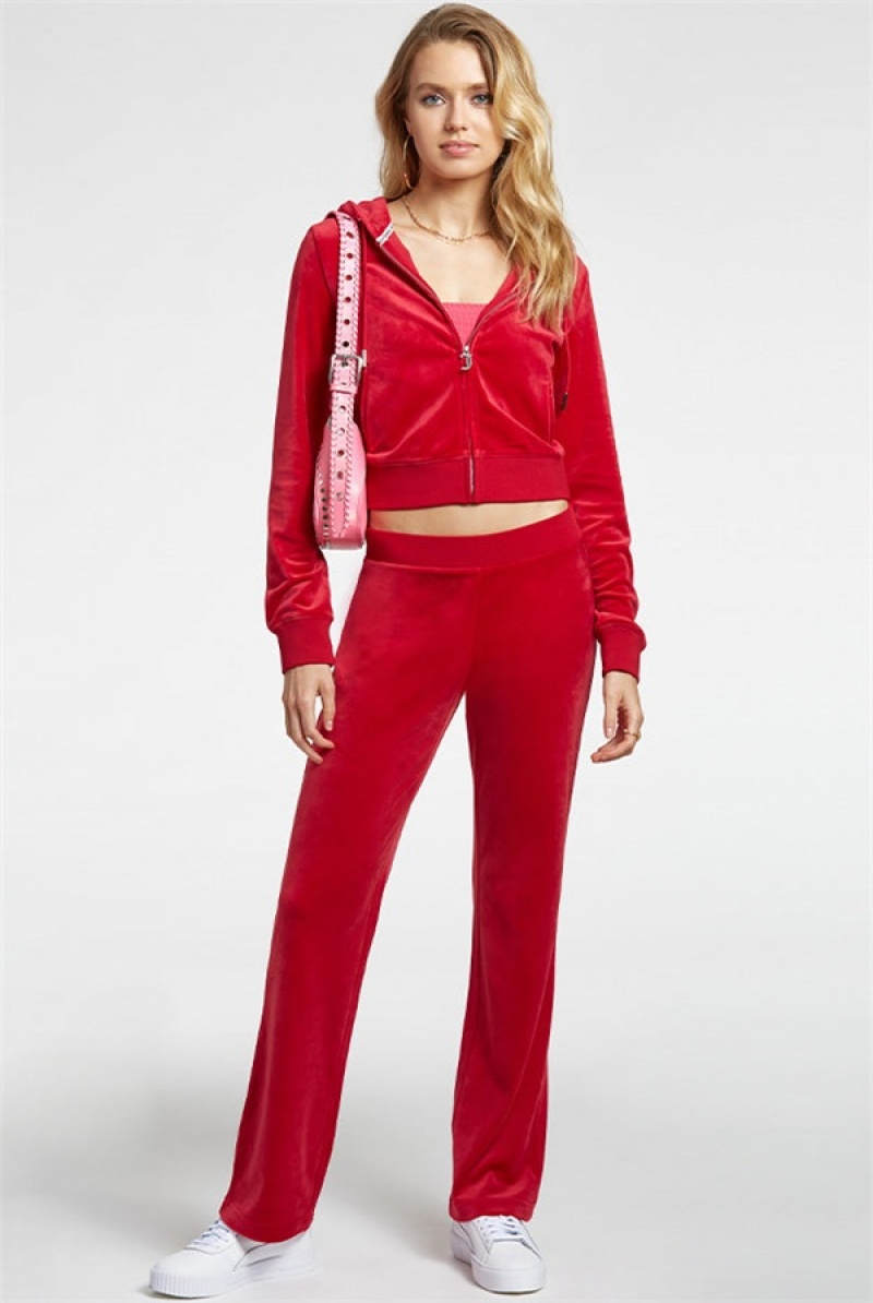 Juicy Couture Og Big Bling Velour Hoodie Rød | JC-SN651532