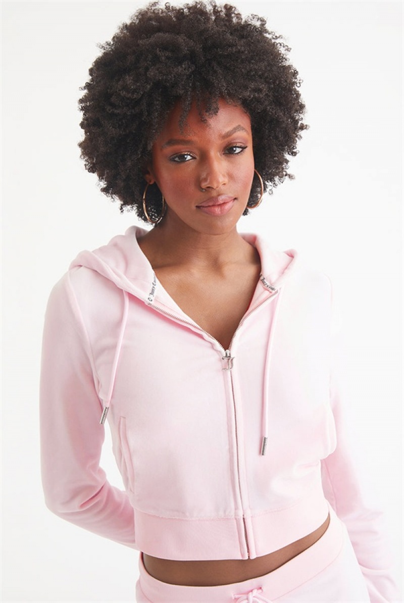 Juicy Couture Og Big Bling Velour Hoodie Lyse Rosa | JC-SN651542