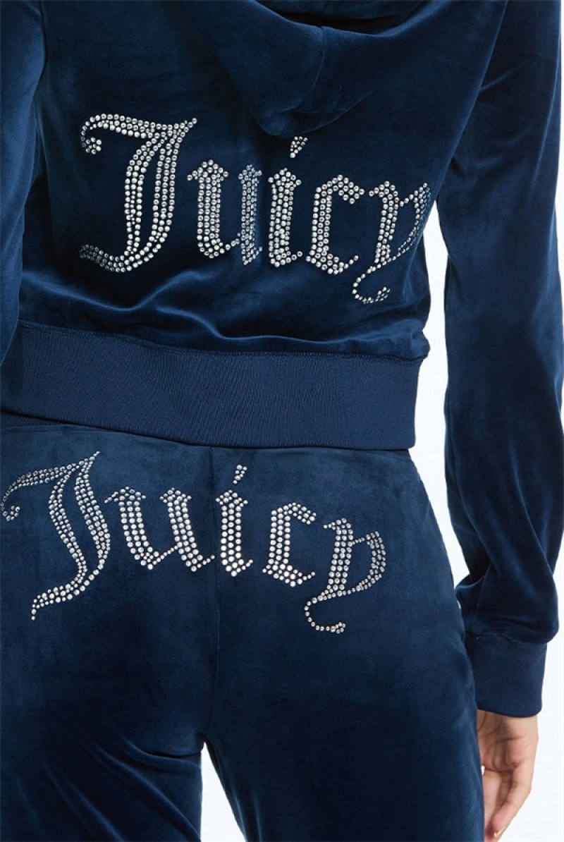 Juicy Couture Og Big Bling Velour Hoodie Blå | JC-SN651565