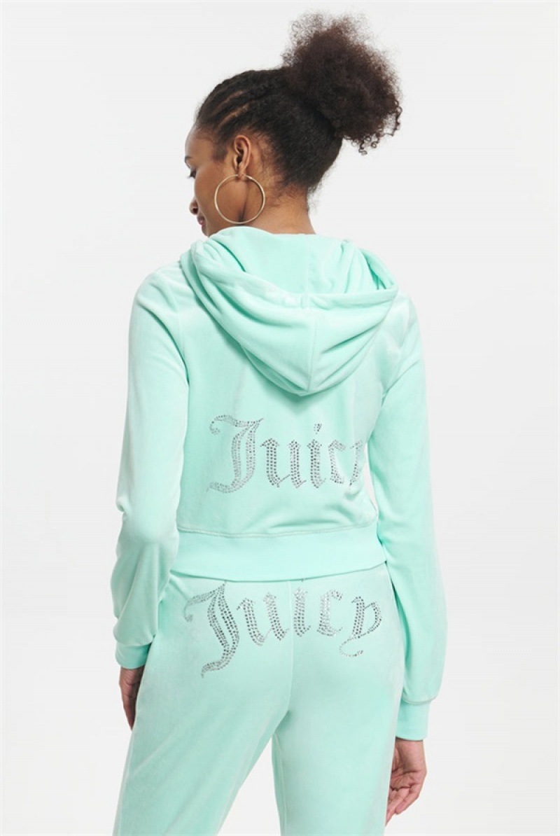 Juicy Couture Og Big Bling Velour Hoodie Mint | JC-SN651577