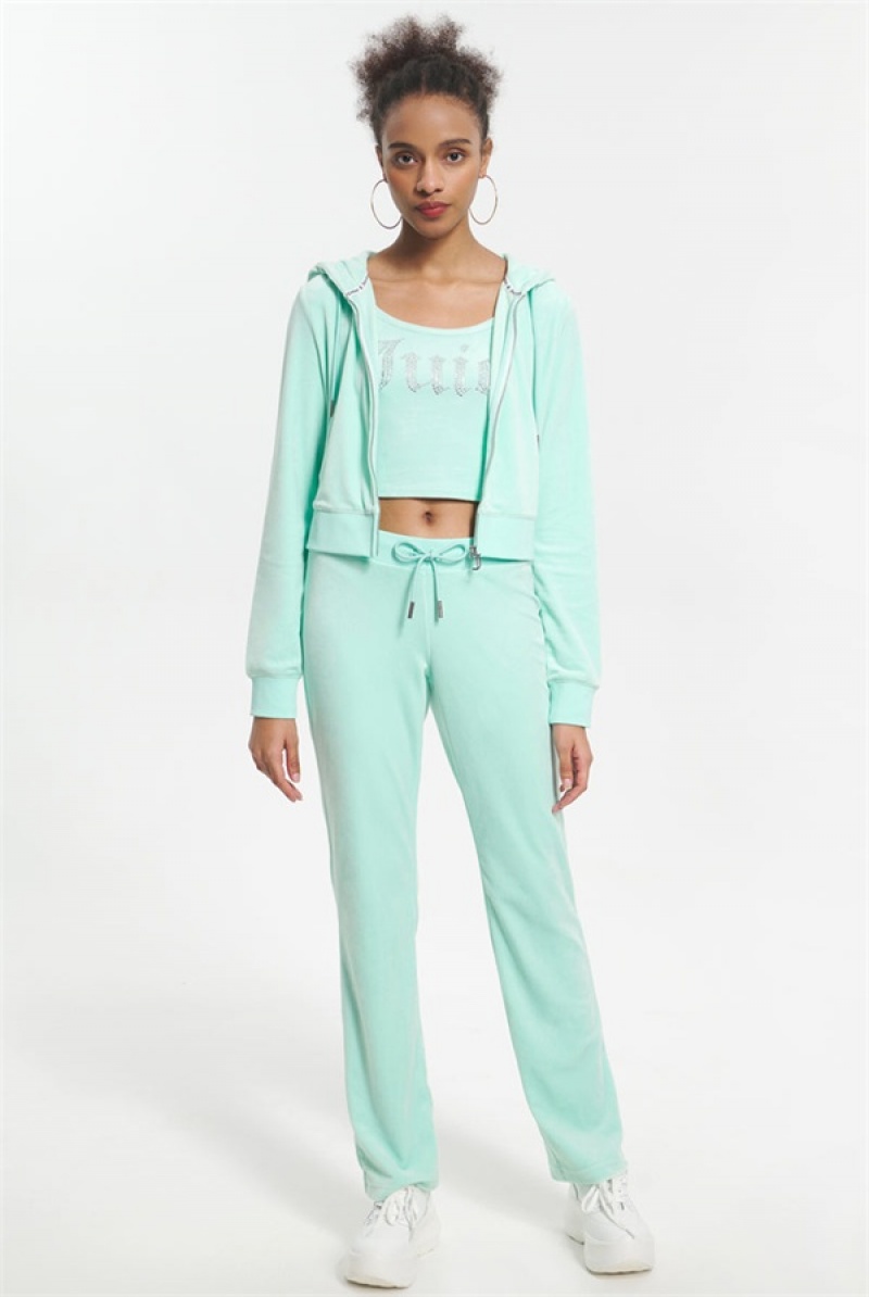 Juicy Couture Og Big Bling Velour Track Pants Mint | JC-SN651601