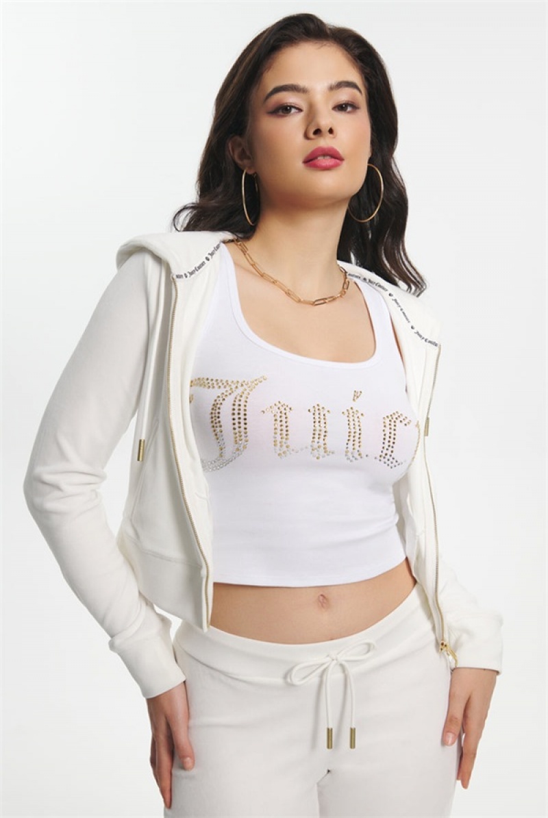 Juicy Couture Ombre Big Bling Velour Hoodie Hvite | JC-SN651573