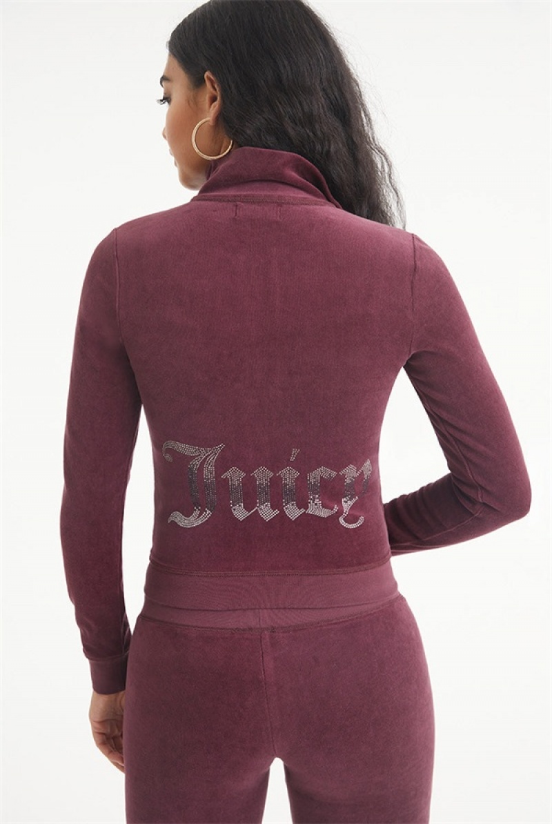 Juicy Couture Ombre Bling Bomull Velour Mockneck Track Jacket Burgunder | JC-SN651536