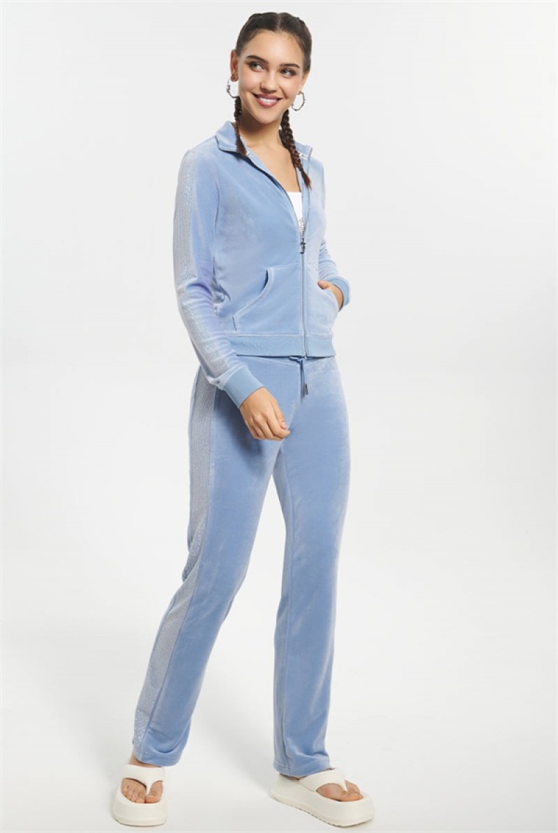 Juicy Couture Ombre Bling Cropped Velour Track Jacket Blå | JC-SN651588