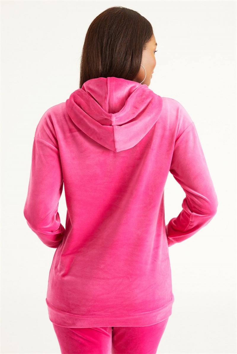 Juicy Couture Oversized Big Bling Hoodie With Rhinestones Rosa | JC-SN651694