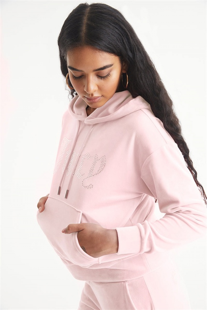 Juicy Couture Oversized Big Bling Velour Hoodie Lyse Rosa | JC-SN651545