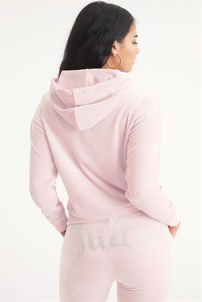 Juicy Couture Oversized Big Bling Velour Hoodie Lyse Rosa | JC-SN651545