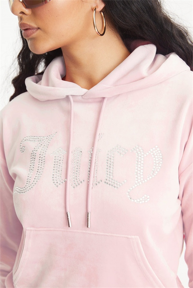 Juicy Couture Oversized Big Bling Velour Hoodie Lyse Rosa | JC-SN651545