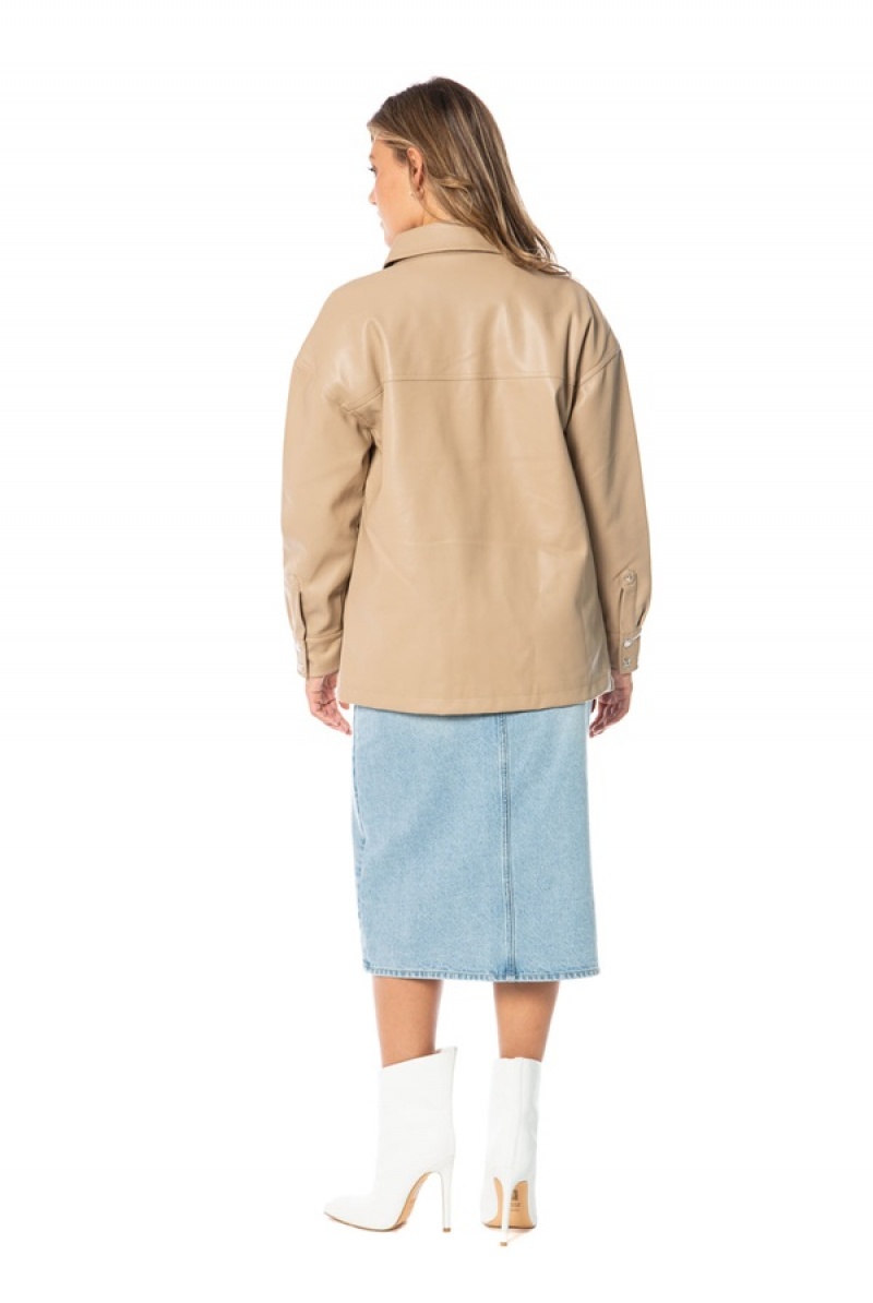 Juicy Couture Oversized Faux Lær Shacket Beige | JC-SN651683