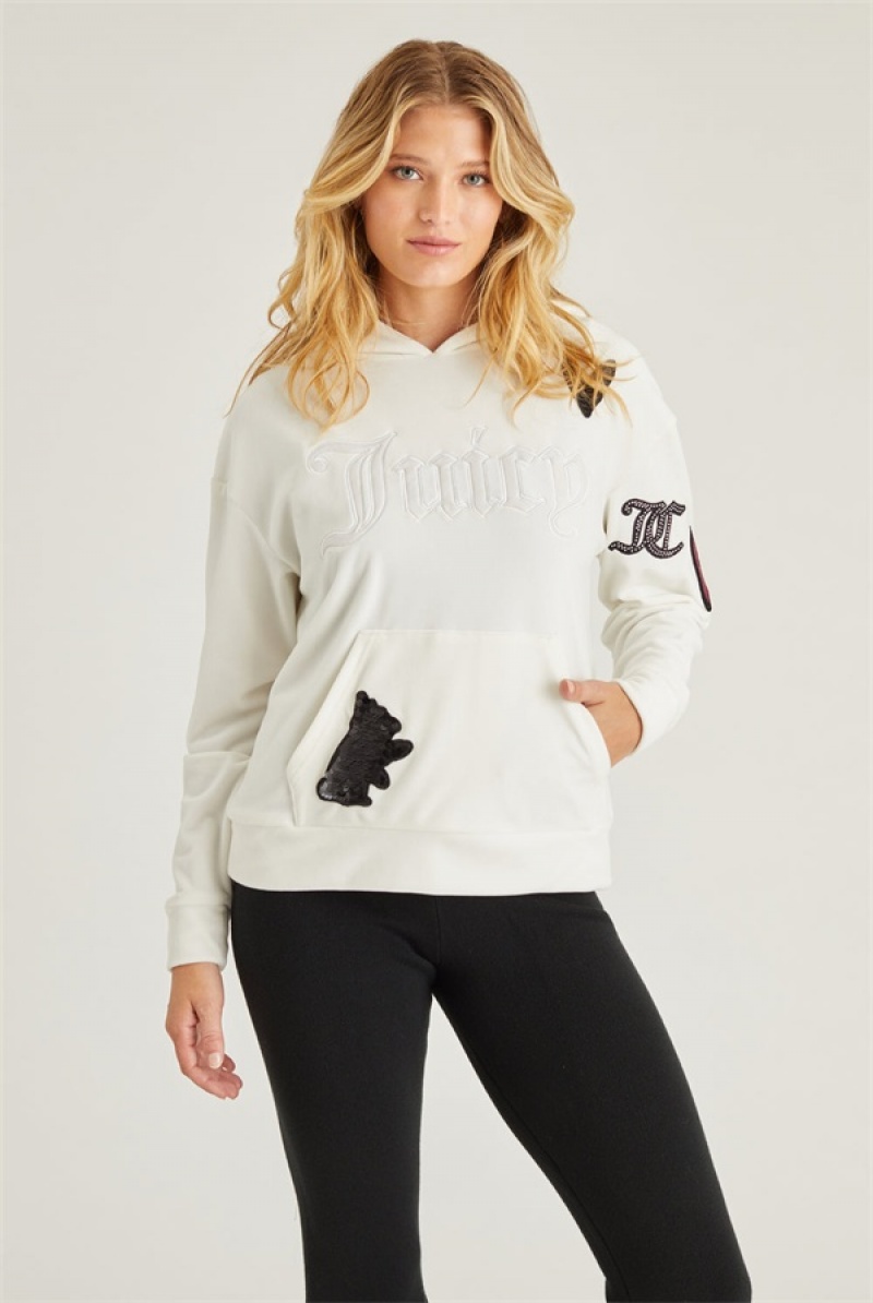 Juicy Couture Oversized Patch Hoodie Hvite | JC-SN651689