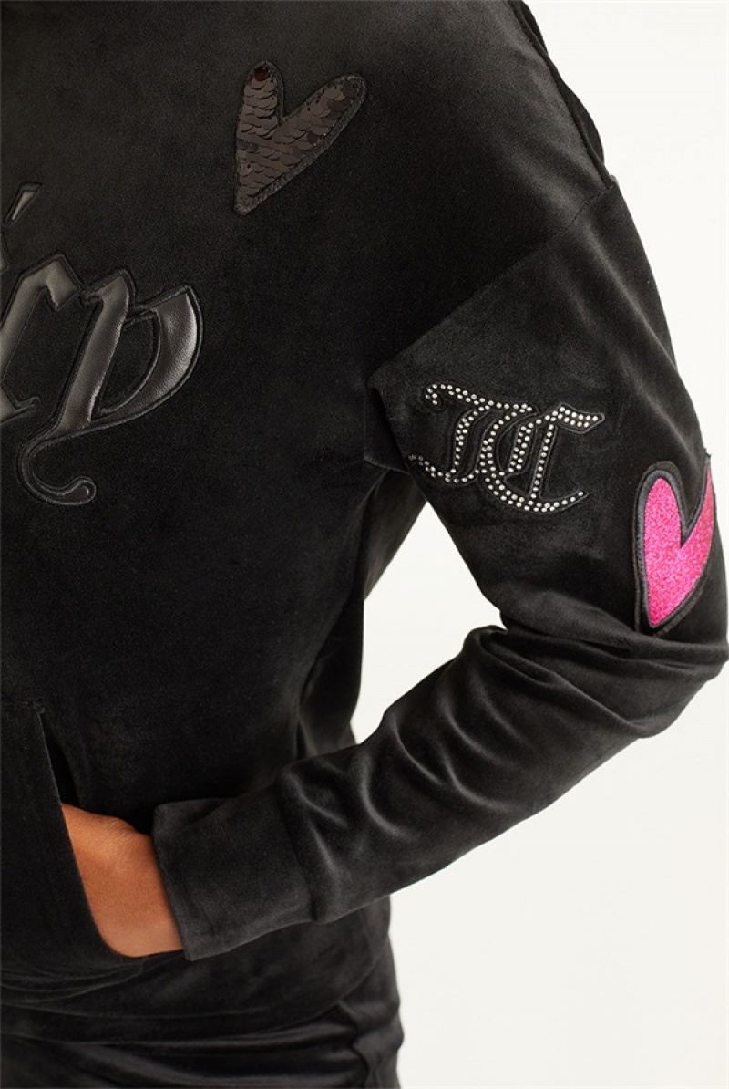 Juicy Couture Oversized Patch Hoodie Svarte | JC-SN651696