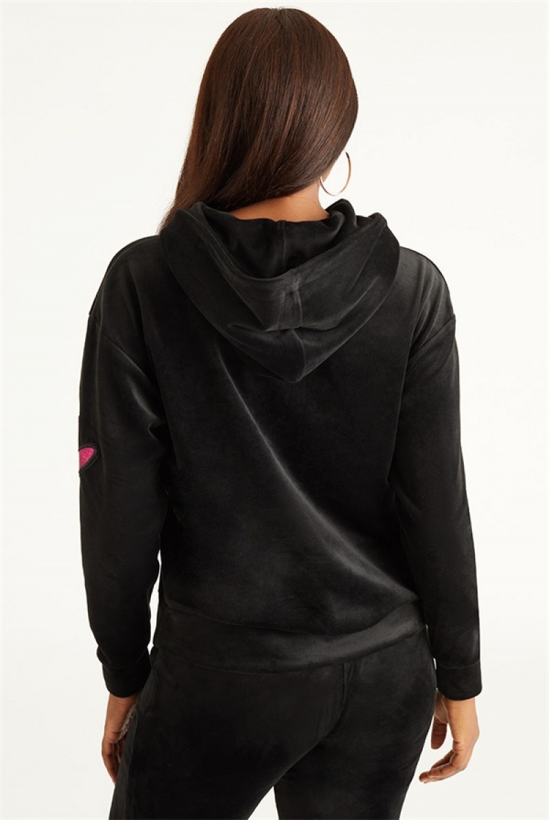 Juicy Couture Oversized Patch Hoodie Svarte | JC-SN651696