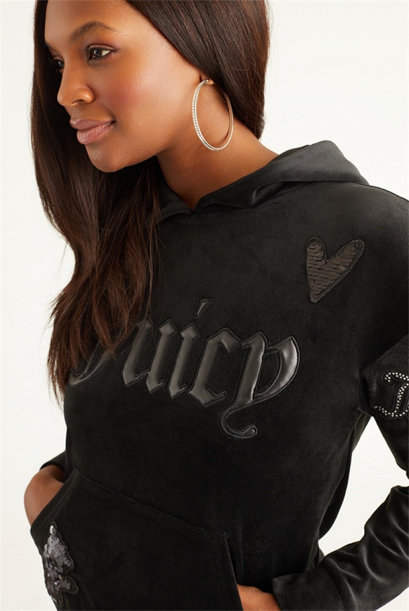 Juicy Couture Oversized Patch Hoodie Svarte | JC-SN651696