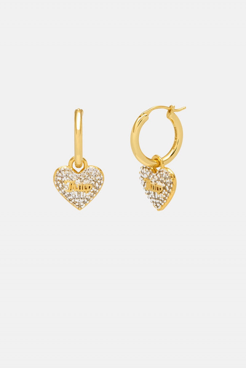 Juicy Couture Pavè Crystal Heart Drop Hoop Earrings Gull | JC-SN652355