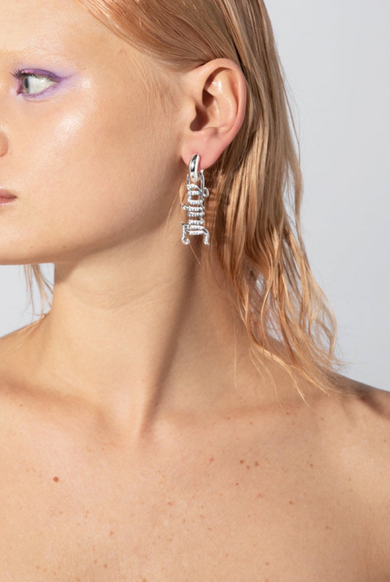 Juicy Couture Pavè Crystal Juicy Couture Drop Earrings Sølv | JC-SN652351