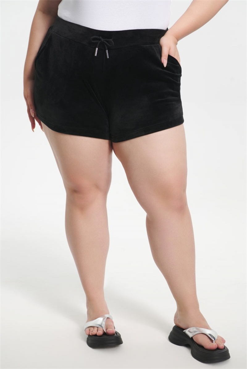 Juicy Couture Plus-size Big Bling Velour Shorts Svarte | JC-SN651823