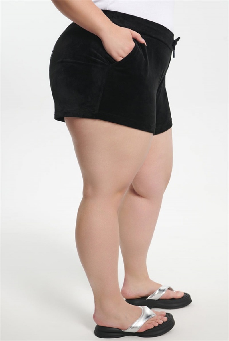 Juicy Couture Plus-size Big Bling Velour Shorts Svarte | JC-SN651823