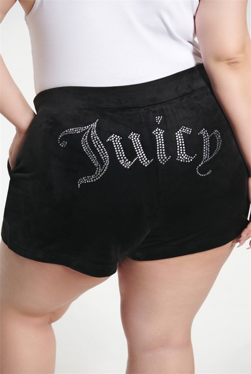 Juicy Couture Plus-size Big Bling Velour Shorts Svarte | JC-SN651823