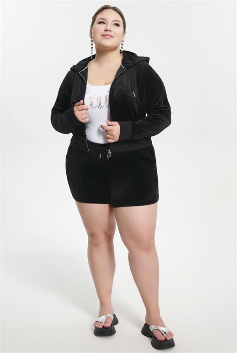 Juicy Couture Plus-size Big Bling Velour Shorts Svarte | JC-SN651823