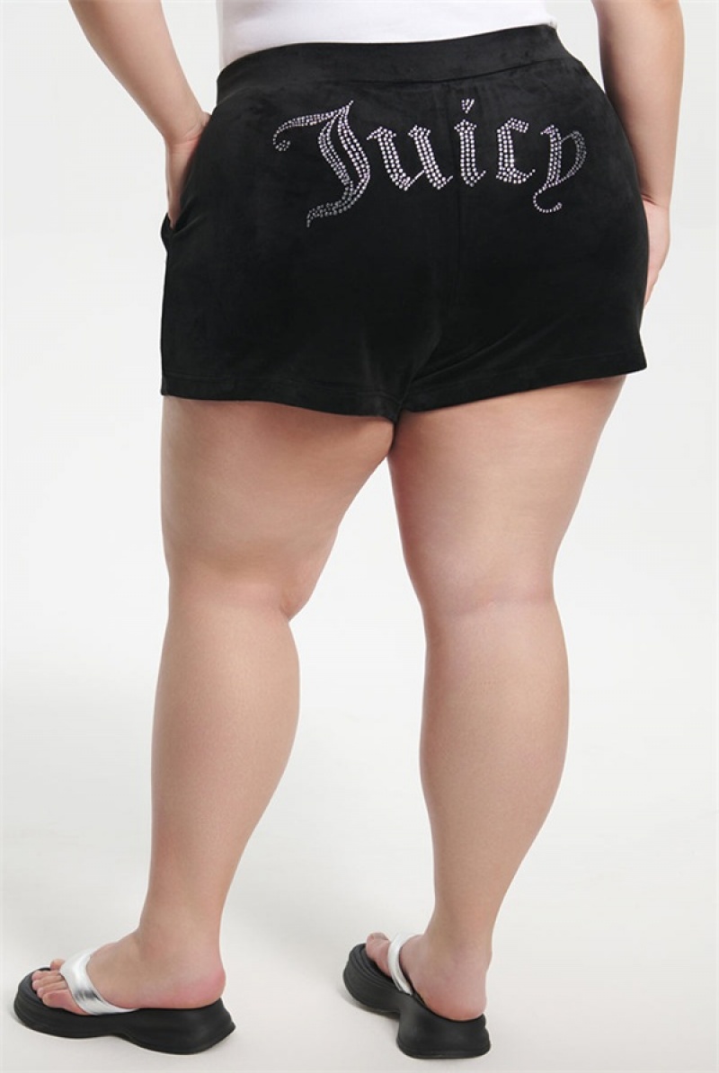 Juicy Couture Plus-size Big Bling Velour Shorts Svarte | JC-SN651823