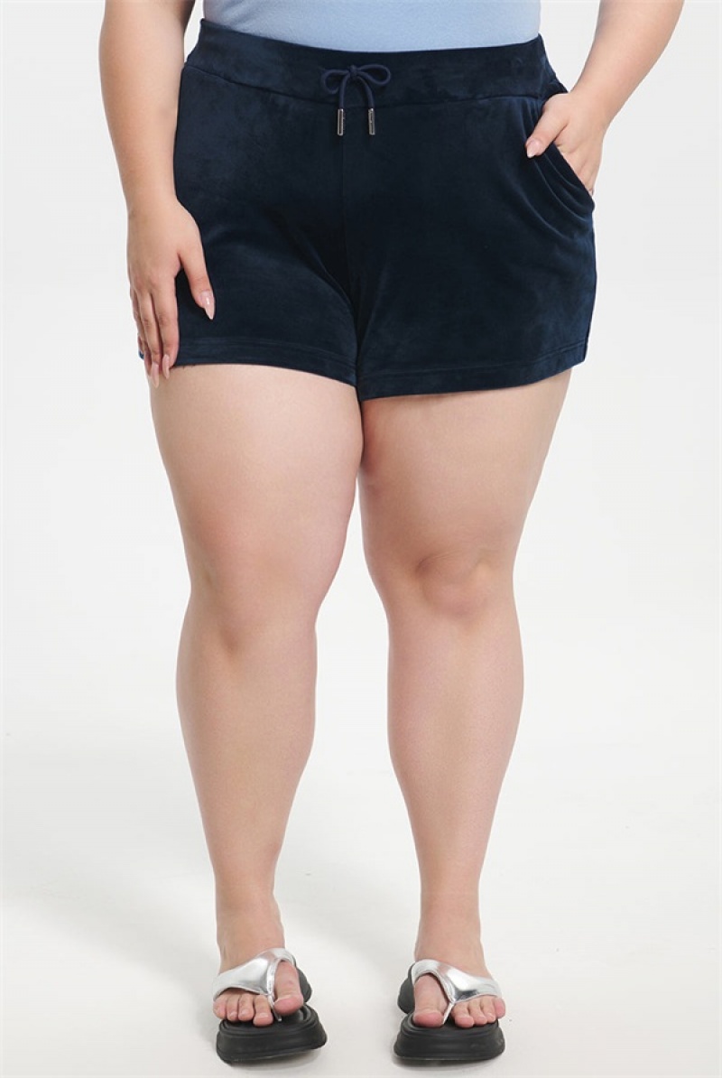 Juicy Couture Plus-size Big Bling Velour Shorts Blå | JC-SN651824