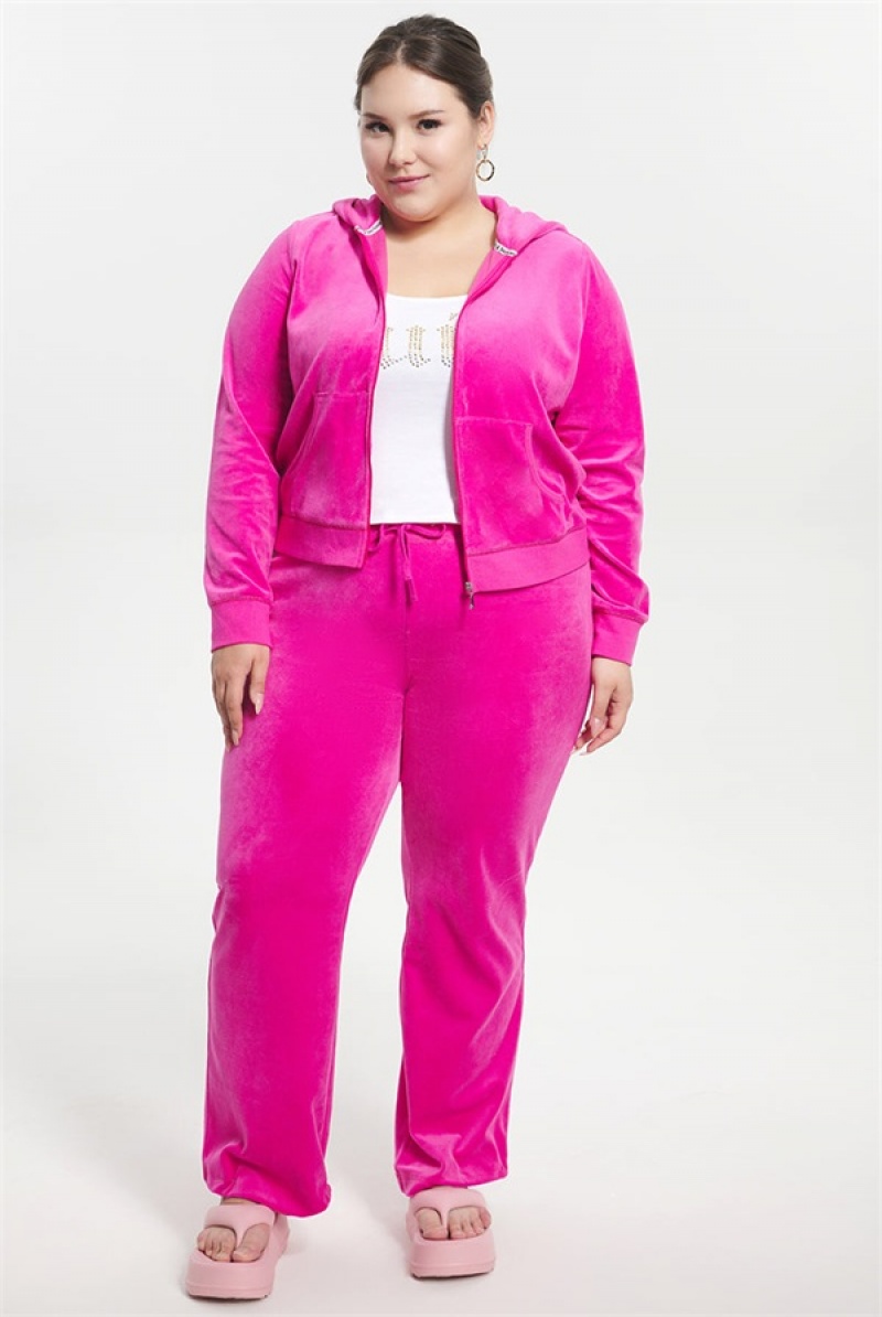 Juicy Couture Plus-size Classic Bomull Velour Hoodie Rosa | JC-SN651524