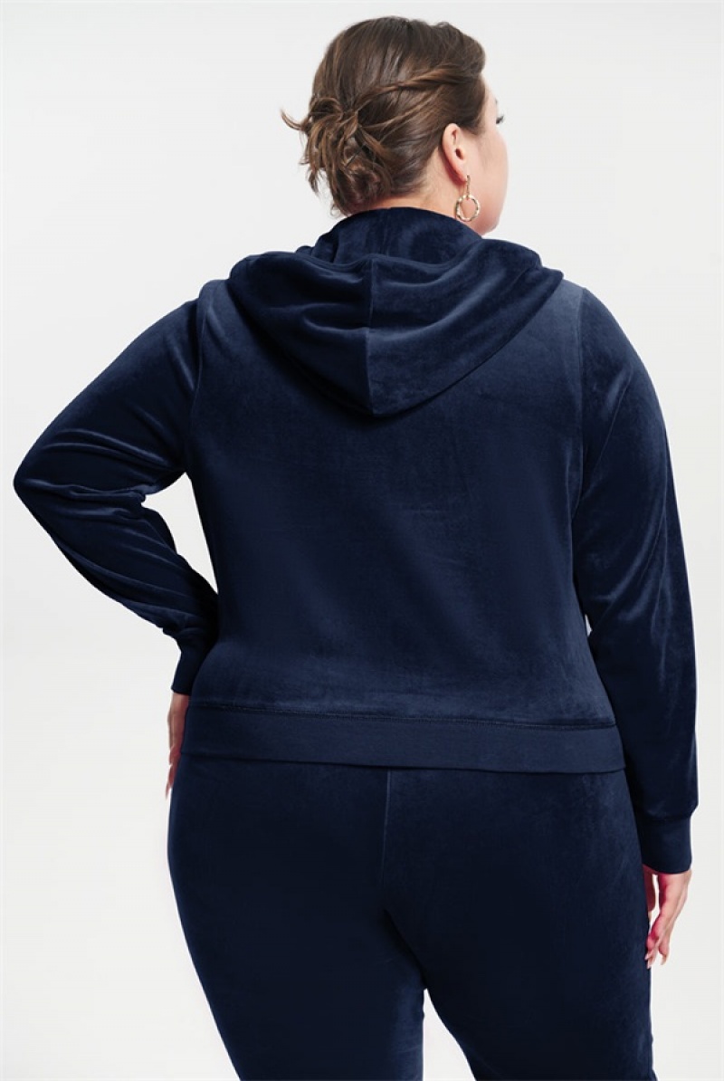 Juicy Couture Plus-size Classic Bomull Velour Hoodie Blå | JC-SN651590