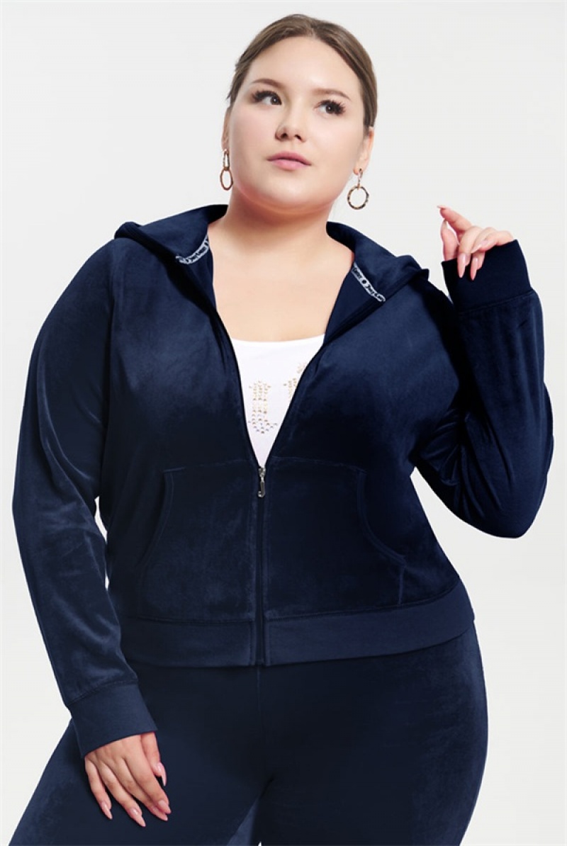 Juicy Couture Plus-size Classic Bomull Velour Hoodie Blå | JC-SN651590