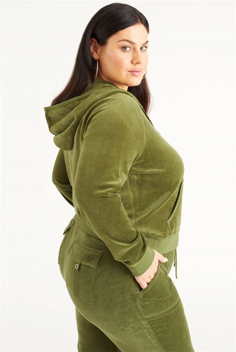 Juicy Couture Plus-size Icons Classic Bomull Velour Hoodie Grønn | JC-SN651537