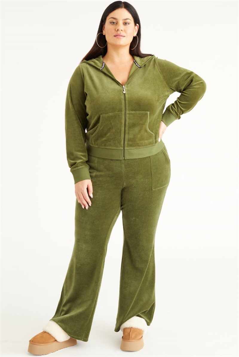 Juicy Couture Plus-size Icons Classic Bomull Velour Hoodie Grønn | JC-SN651537