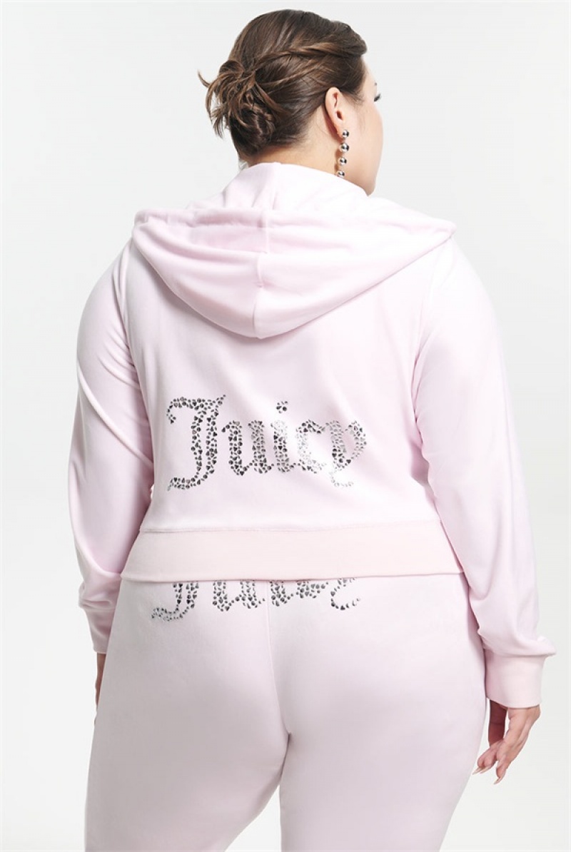 Juicy Couture Plus-size Mixed Jewels Velour Hoodie Lyse Rosa | JC-SN651583