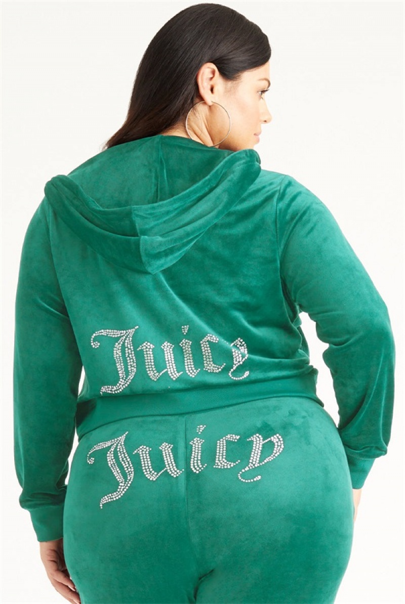 Juicy Couture Plus-size Og Big Bling Velour Hoodie Grønn | JC-SN651528