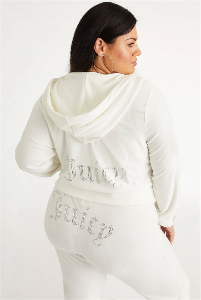 Juicy Couture Plus-size Og Big Bling Velour Hoodie Hvite | JC-SN651560