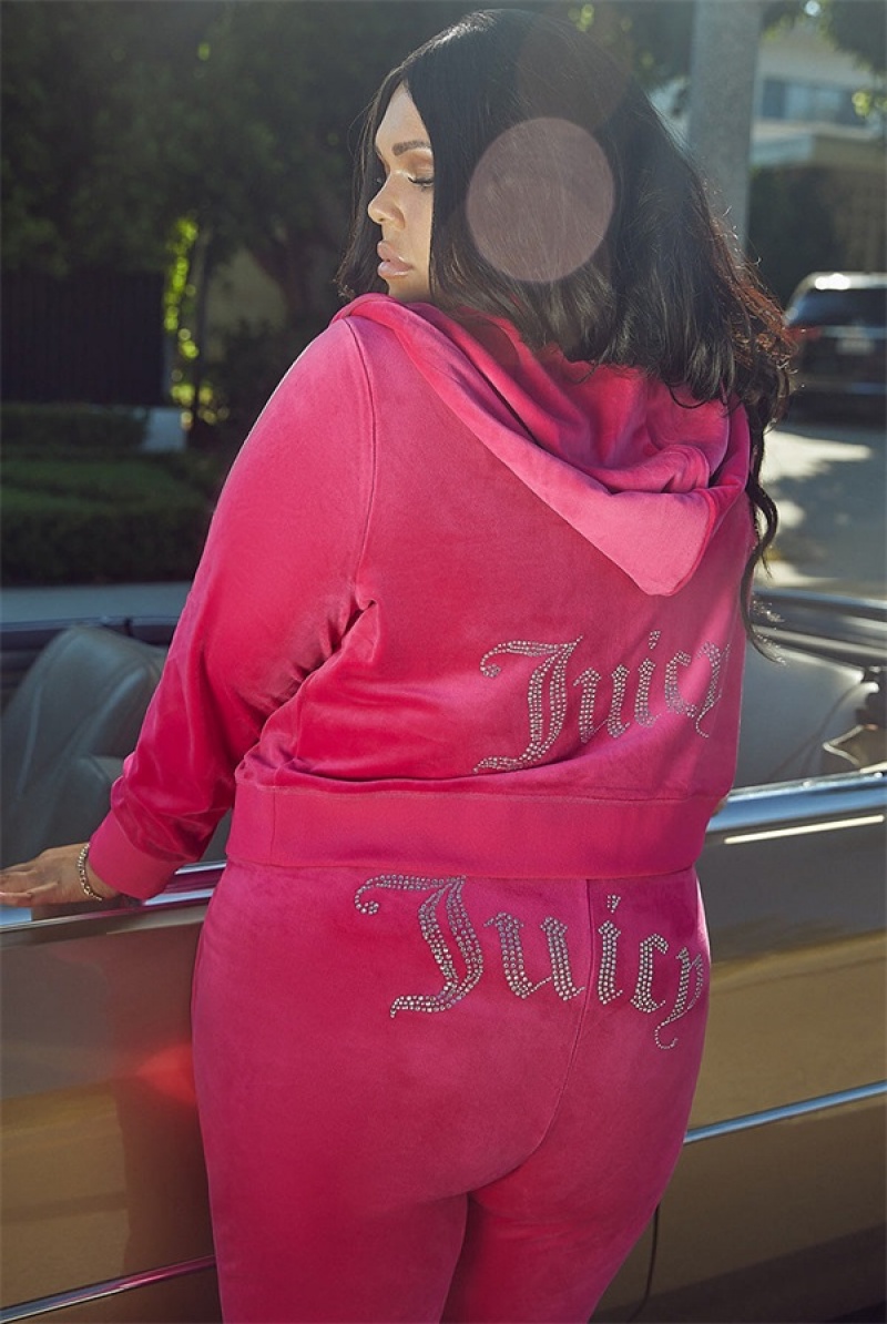 Juicy Couture Plus-size Og Big Bling Velour Hoodie Rosa | JC-SN651564