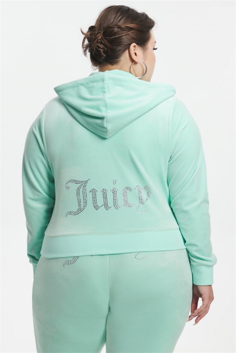 Juicy Couture Plus-size Og Big Bling Velour Hoodie Mint | JC-SN651576