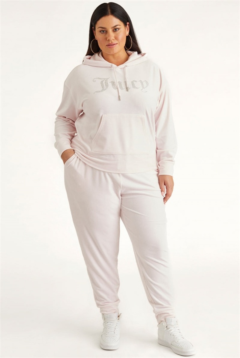 Juicy Couture Plus-size Oversized Bling Big Velour Hoodie Lyse Rosa | JC-SN651543