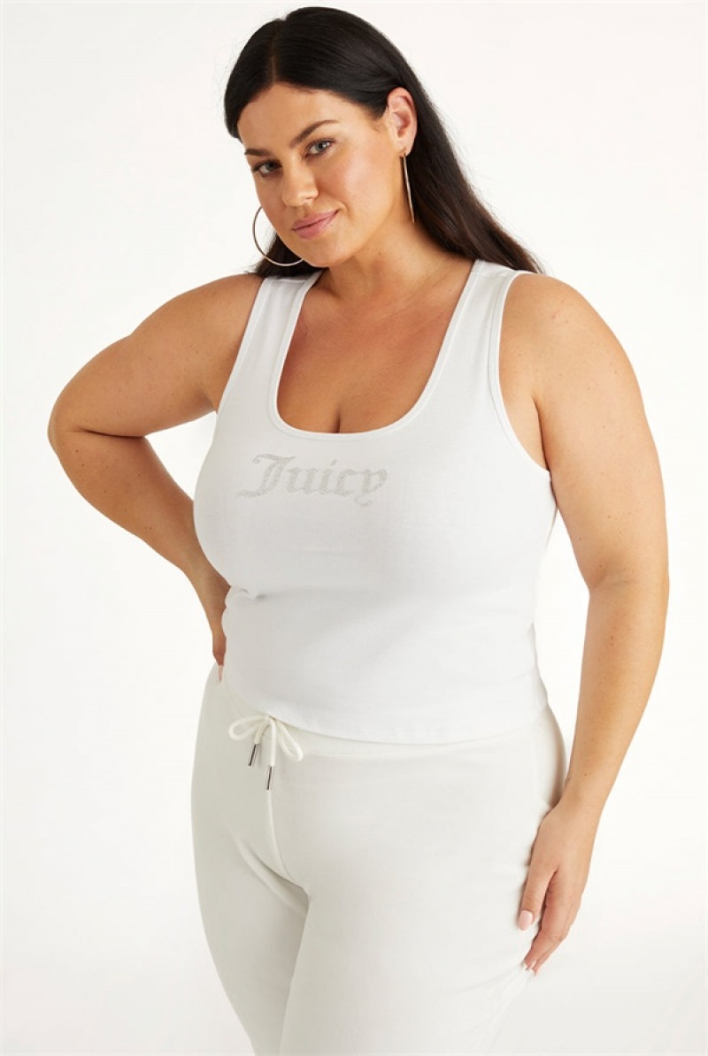 Juicy Couture Plus-size Small Bling Tank Top Hvite | JC-SN651616