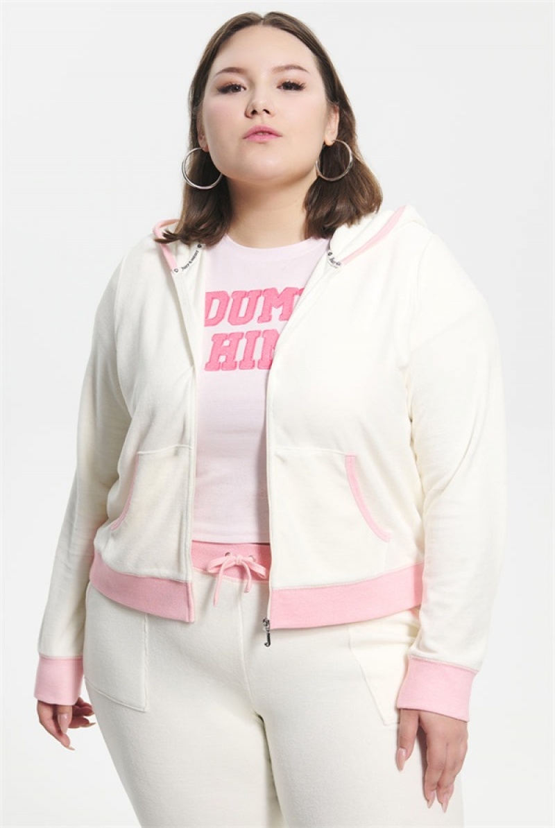 Juicy Couture Plus-size Sweetheart Bomull Velour Hoodie Hvite | JC-SN651579