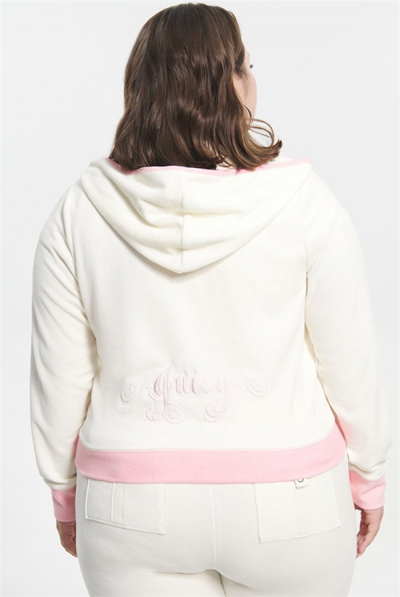 Juicy Couture Plus-size Sweetheart Bomull Velour Hoodie Hvite | JC-SN651579