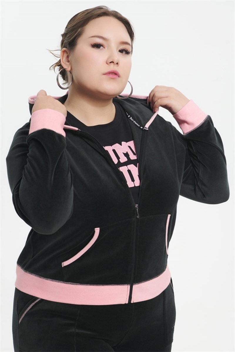 Juicy Couture Plus-size Sweetheart Bomull Velour Hoodie Svarte | JC-SN651581