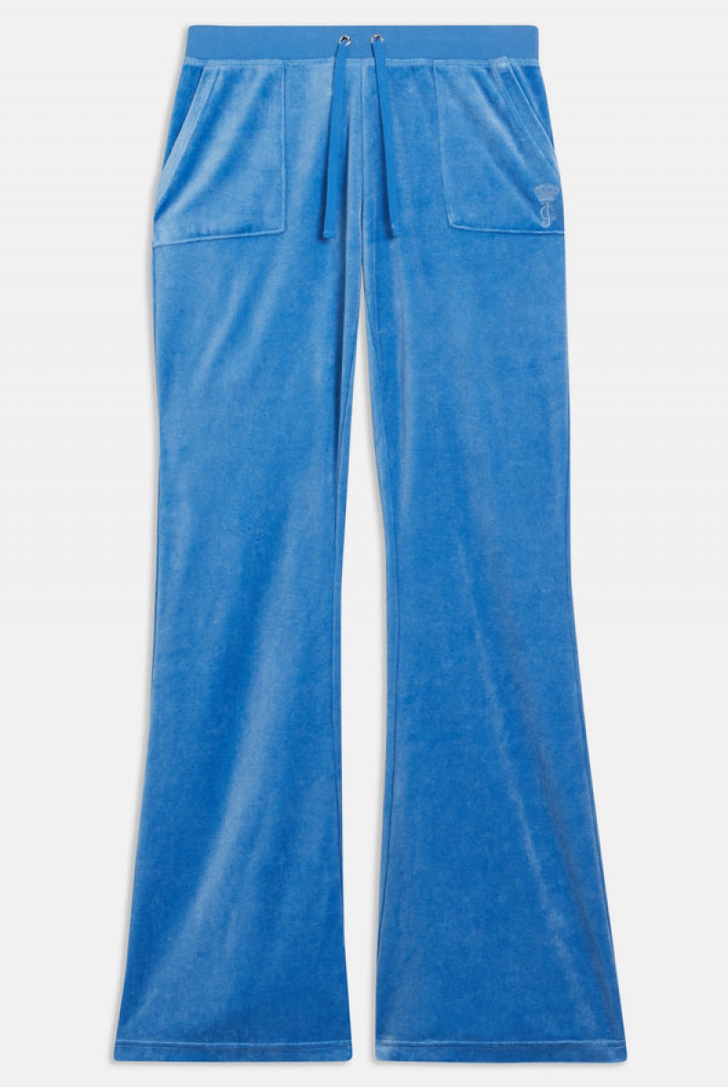 Juicy Couture Regatta Ultra Low Rise Bamboo Velour Heritage Pocketed Bottoms Blå | JC-SN652165