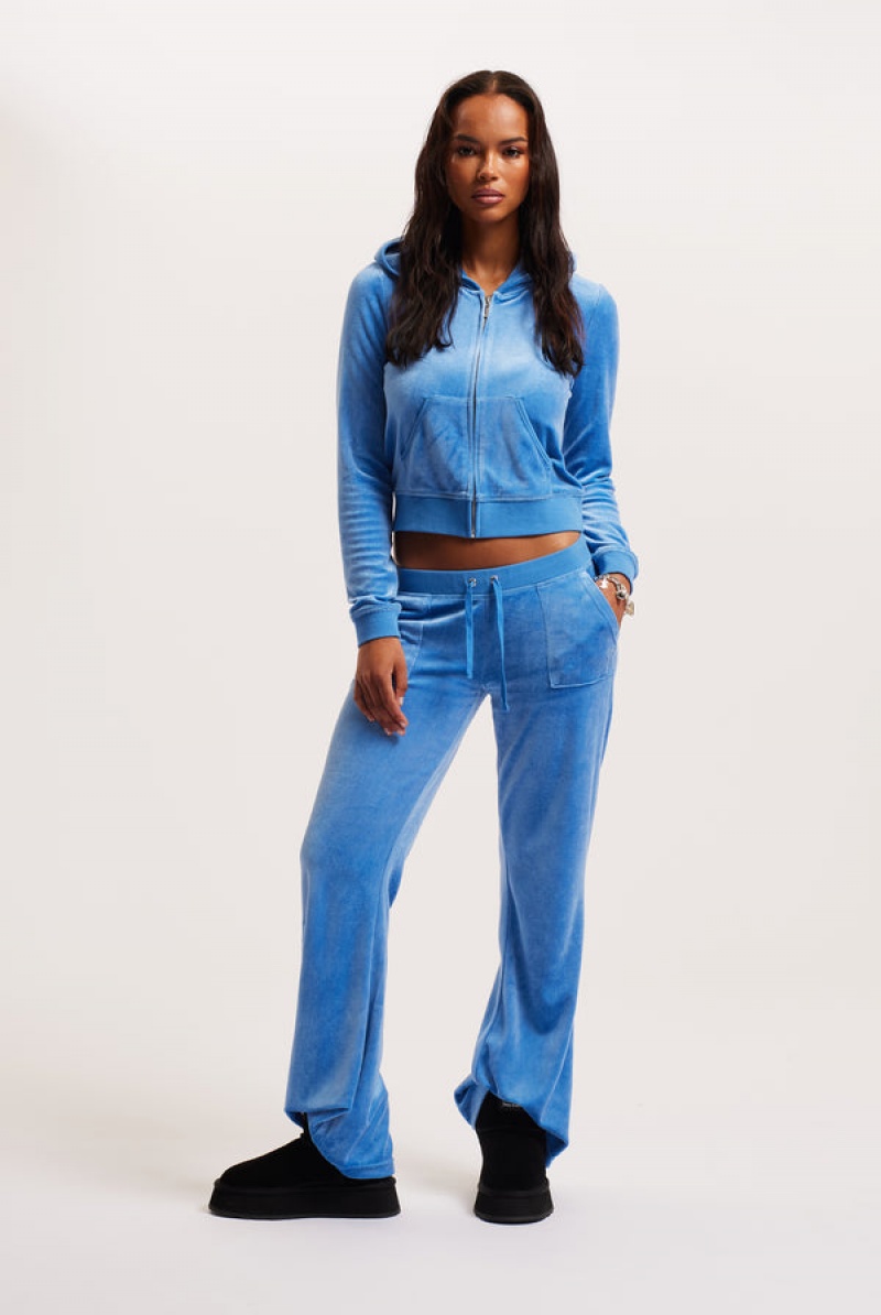 Juicy Couture Regatta Ultra Low Rise Bamboo Velour Heritage Pocketed Bottoms Blå | JC-SN652165