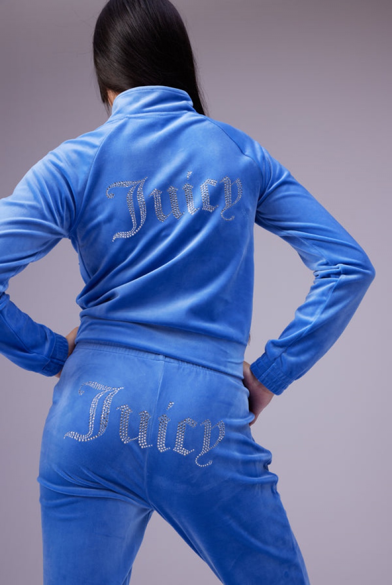 Juicy Couture Regatta Velour Diamante Tracktop Blå | JC-SN652058