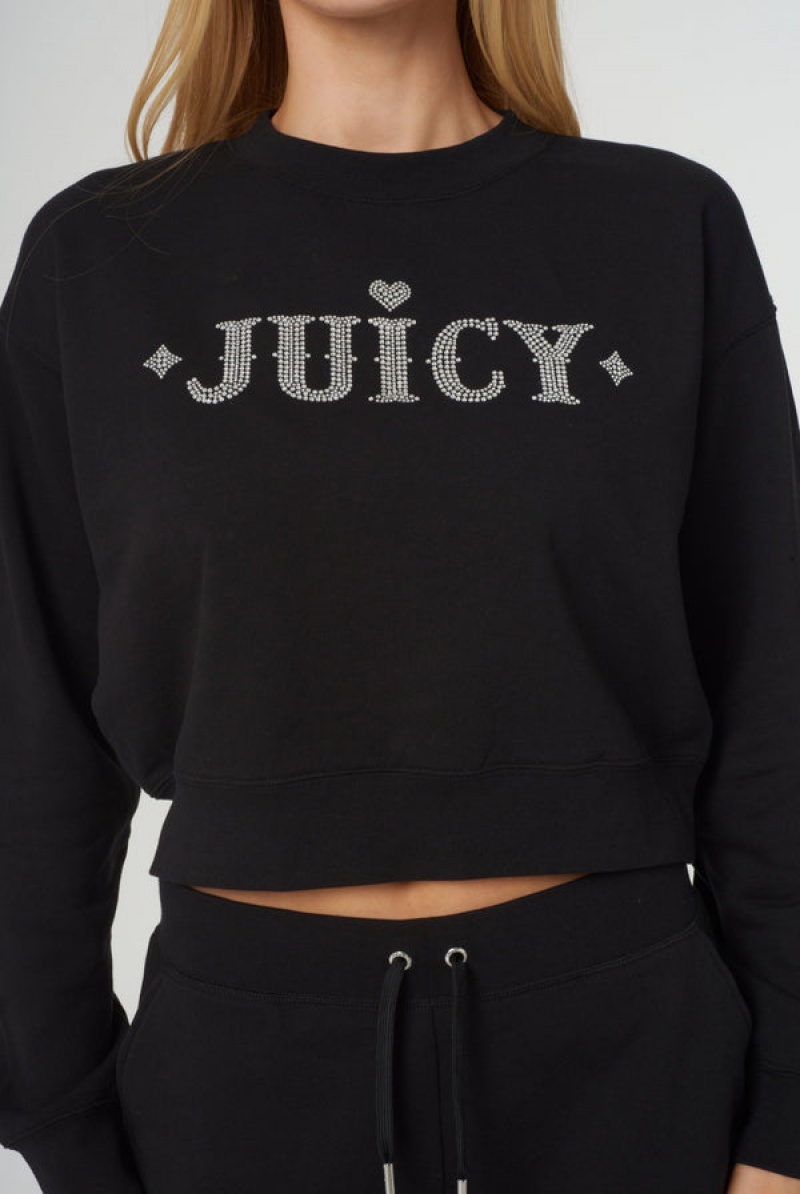 Juicy Couture Rodeo Diamante Cropped Cosy Fleece Sweat Svarte | JC-SN652284