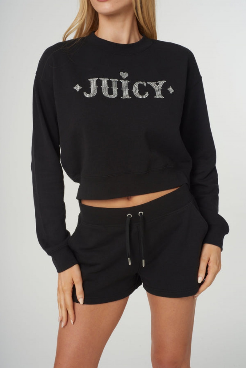 Juicy Couture Rodeo Diamante Cropped Cosy Fleece Sweat Svarte | JC-SN652284