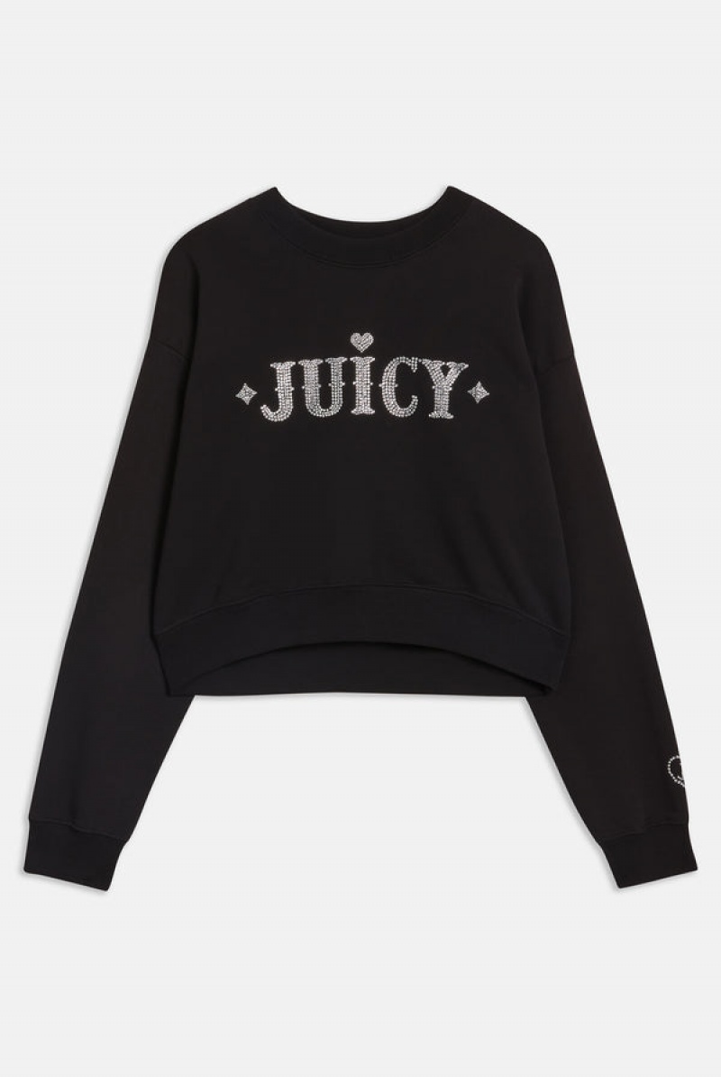 Juicy Couture Rodeo Diamante Cropped Cosy Fleece Sweat Svarte | JC-SN652284