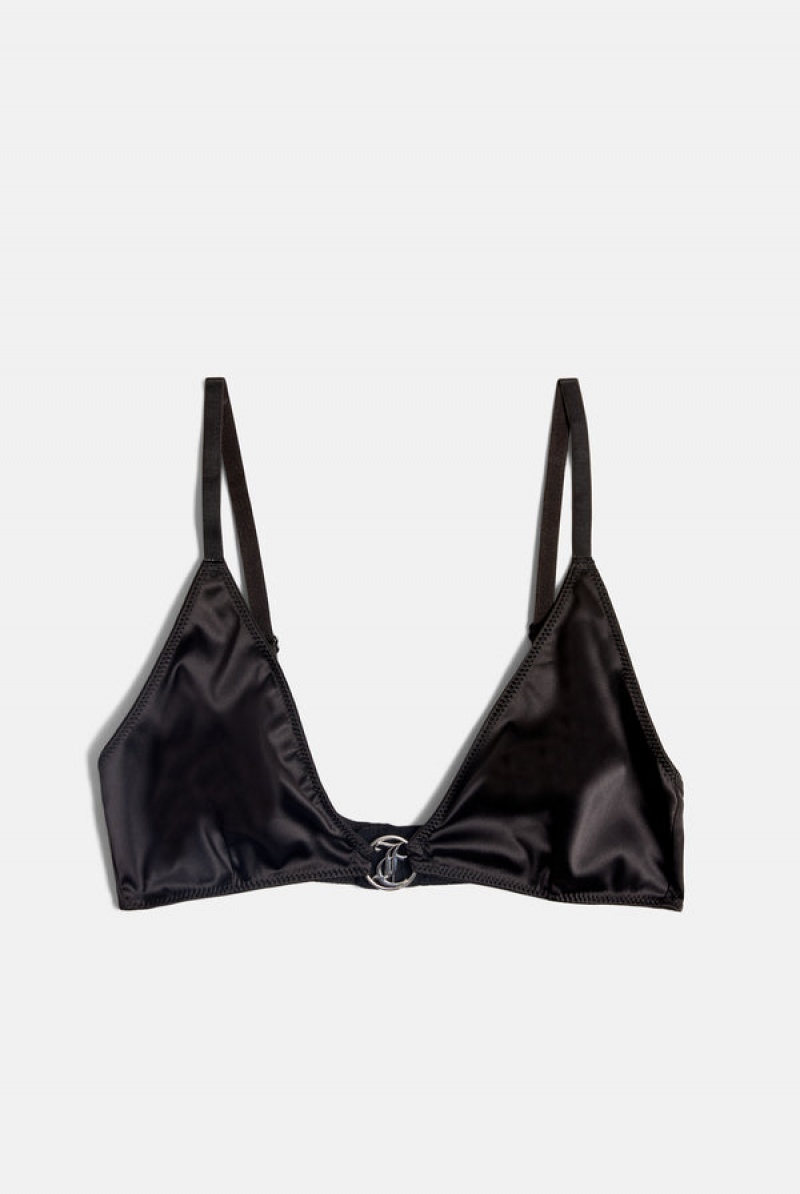 Juicy Couture Satin Charm Triangle Bra Svarte | JC-SN652251