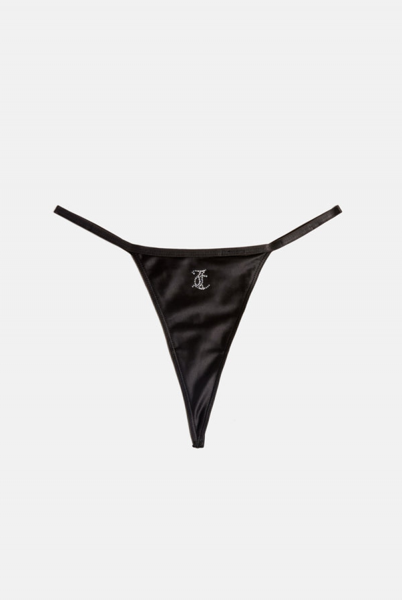 Juicy Couture Satin T-bar Charm Thong Svarte | JC-SN652252