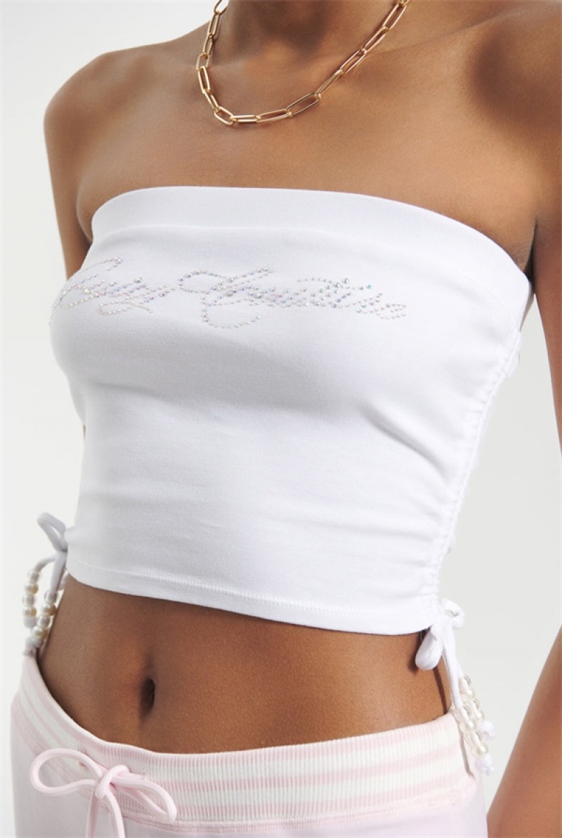 Juicy Couture Script Bling Tube Top Hvite | JC-SN651643